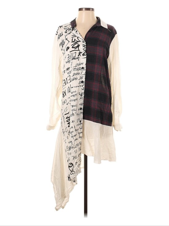 wiya Dresses & Skirts - Wiya Made in Italy Asymmetrical Graffiti Script & Plaid Tunic Shirt Dress S/M